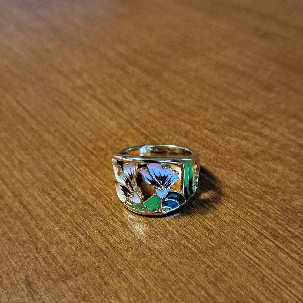 🛍Floral Enamel Ring in Gold 7